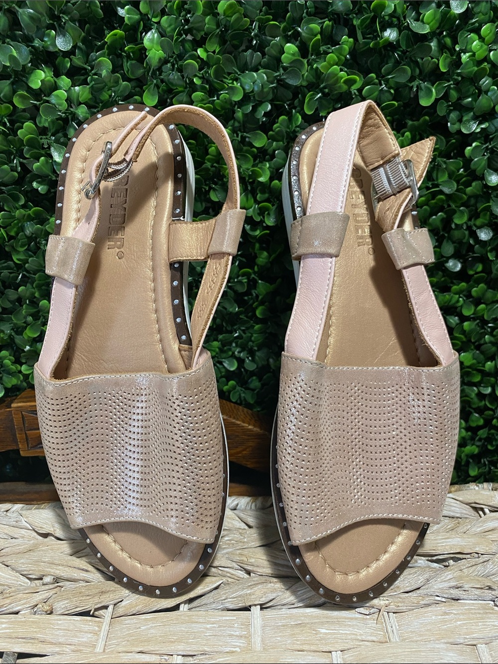 Women's Rose Gold Perforated Slingback Sandals - Picture 2 of 8